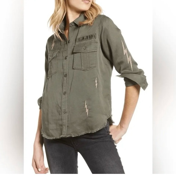 RAILS Loren Lightning Bolts Button Up Top Olive Green Women’s Size XS Lyocell - Picture 13 of 15